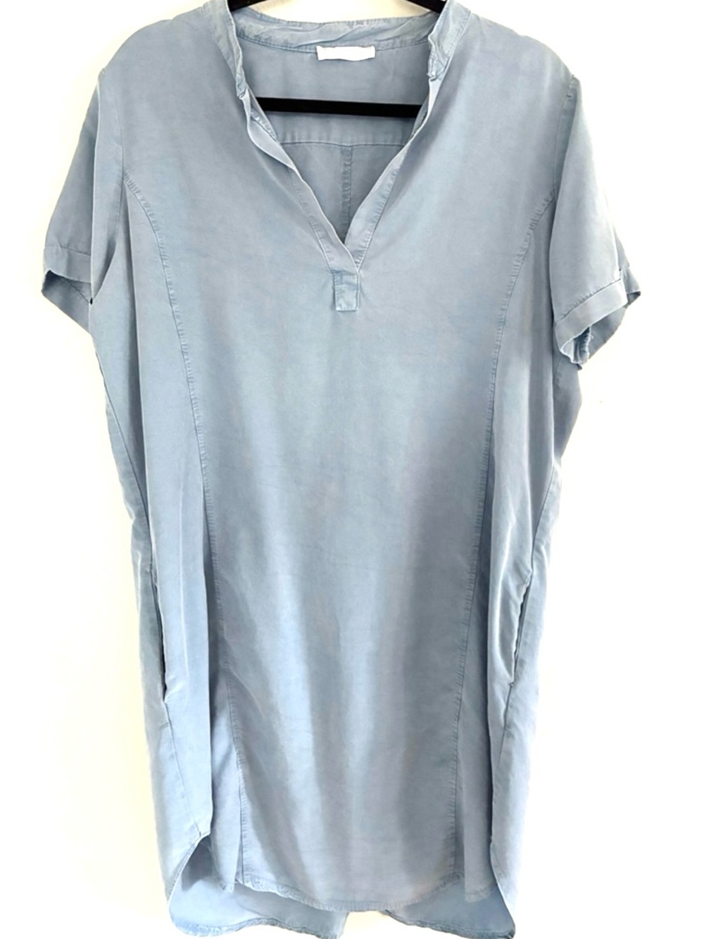 100% Tencel Shift Dress Women’s L Blue Tunic Mini Lightweight Minimalist